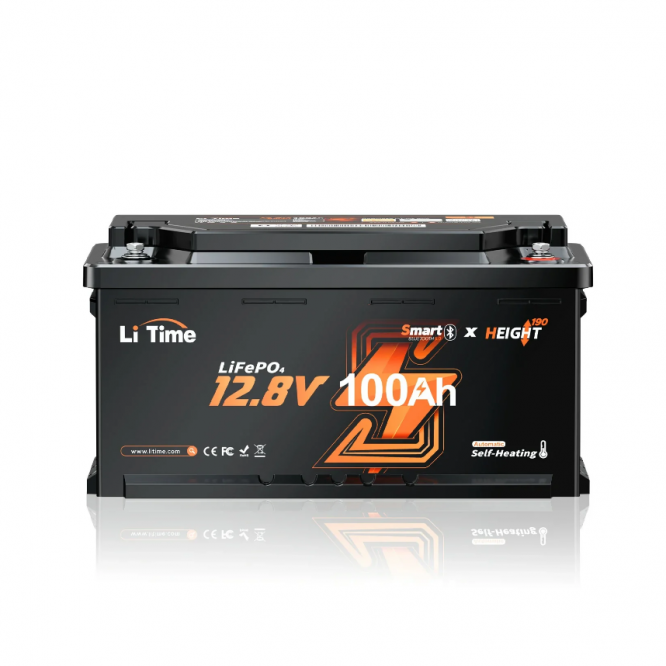 Baterie LiFePO4 12V 100Ah H190 - curent continuu 200A pentru autocaravane cu Bluetooth, incalzire si sub scaun DIN H8