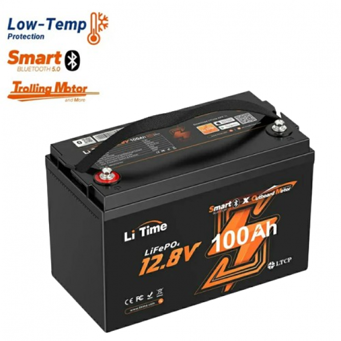 Baterie marină inteligentă LiTime 12V 100Ah LiFePO4 pentru motorul electric de trolling exterior