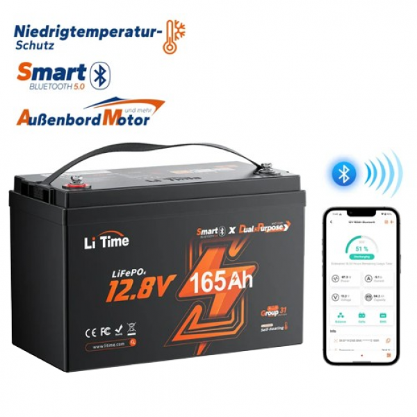 Baterie LiTime 12V 165Ah cu dublu scop LiFePO4 cu ...