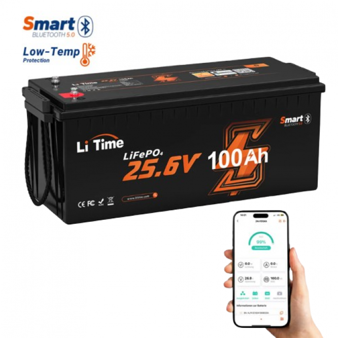 Baterie cu litiu LiTime 24V 100Ah Bluetooth la temperatură joasă cu ciclu profund pentru motor de trolling și marin de 100lb
